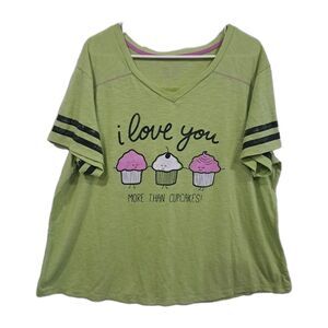 Secret Treasures Womens Pajama Top 2X Plus Green I Love You More Than Cupcakes